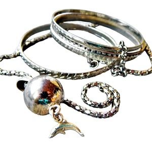 Silver Sea Dolphin Necklace~Bangles~Hoop Earrings LOT